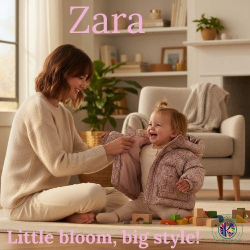 ZARA Baby Pink Hooded Puffer Jacket Floral Print Size 12–18M Girls Outerwear